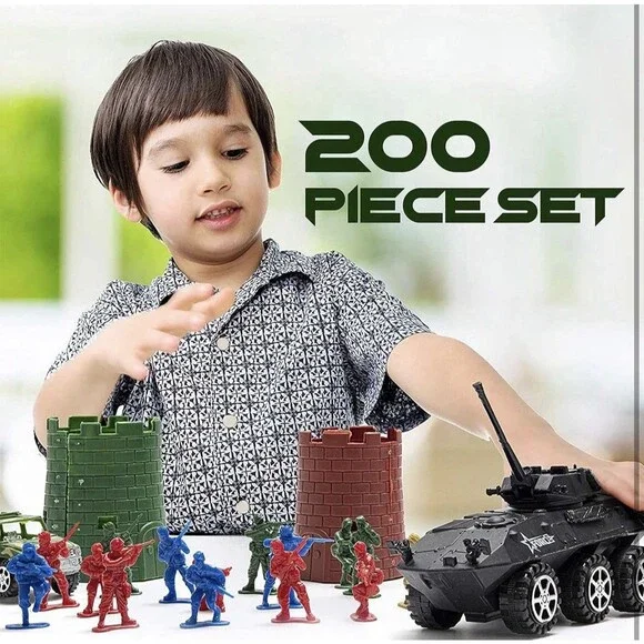 JaxoJoy 200 Piece Army Toy Military Set: Army Men Vehicles Aircraft Boats & More - Picture 3 of 8